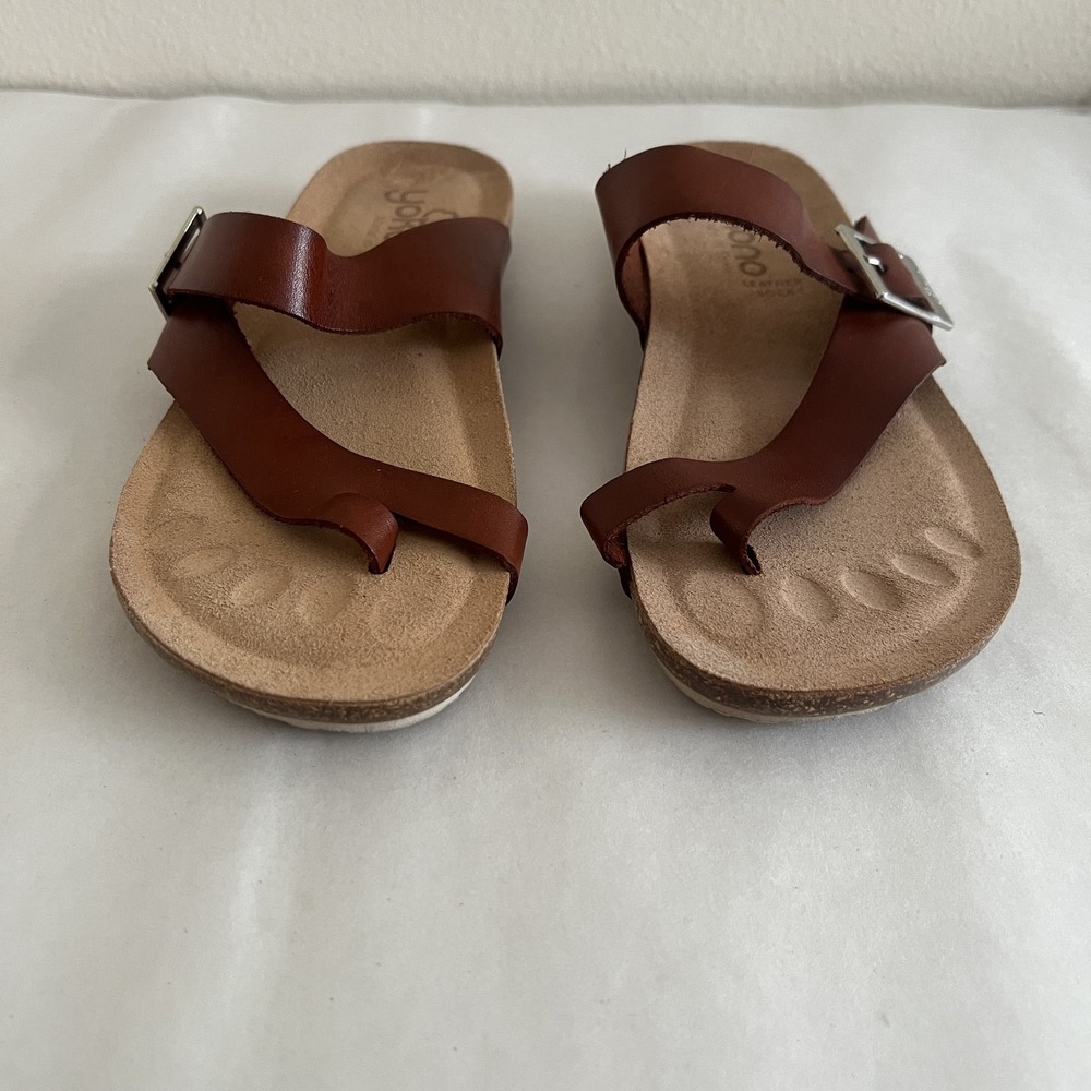 Yokono Comfort Sandals Womens 9 Brown Leather Toe Loop Spain Cork Buckle - Picture 6 of 10